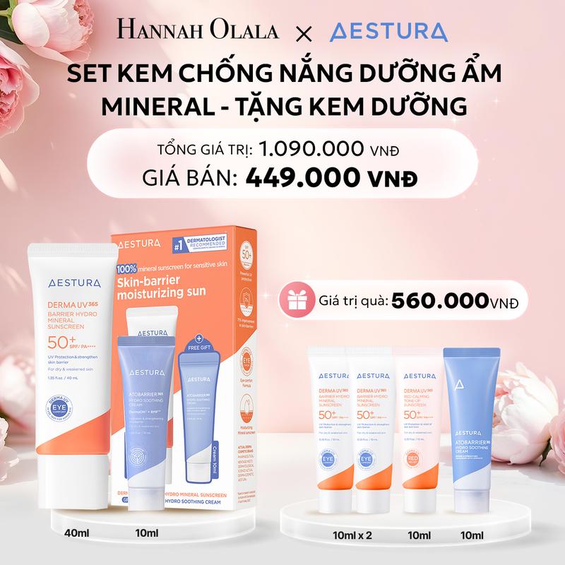 [AESTURA x HANNAH OLALA] Kem chống nắng dưỡng ẩm AESTURA DERMA UV365 Barrier Hydro Mineral Sunscreen 40ml + (tặng) Kem dưỡng