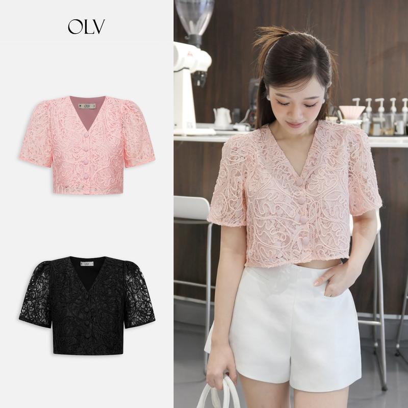 Áo babydoll tay phồng cổ V ren nổi ngọt ngào Rosie nhiều màu phù hợp đi chơi đi hẹn hò OLV
