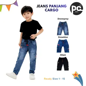 Celana Jeans Panjang Anak Model Cargo Usia 1-12 Tahun Motif Bordir Fashion laki-Laki