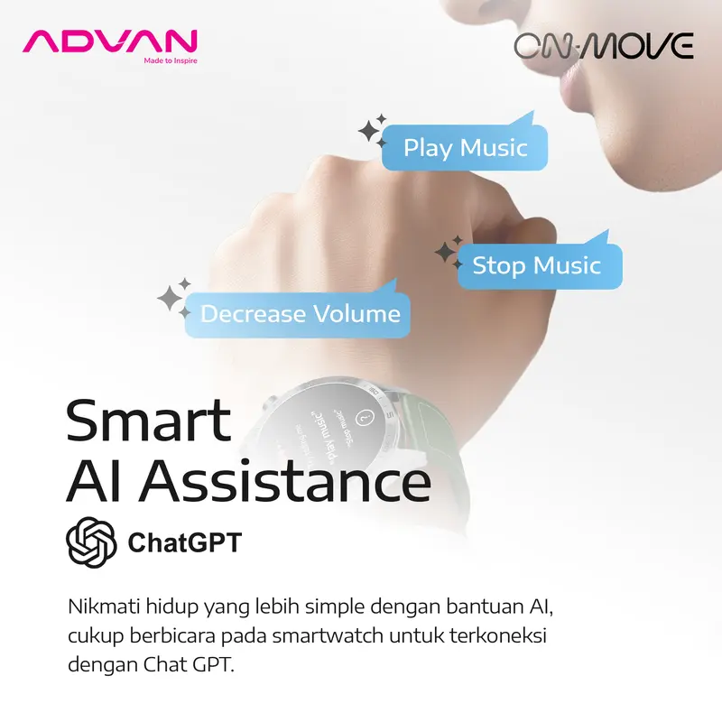 [Exclusive Riccie Nick] ADVAN Smartwatch On Move GPS AI ChatGPT Assistant Amoled 1.43" AOD Bluetooth Call Waterproof Tahan Air 5ATM Jam Tangan Pintar 6
