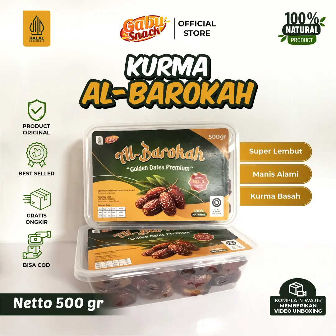 Kurma Mesir Madu Al-Barokah 500 gr - Golden Dates Premium Egyptian - Lembut Manis Alami 100% Natural