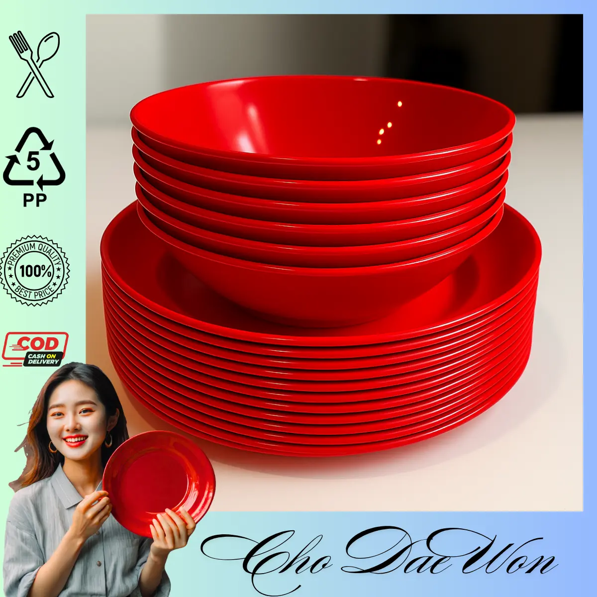 PROMO 12 PCS PIRING MANGKOK Plastik PP5 Tebal MIE SOTO RAMEN BAKSO MERAH