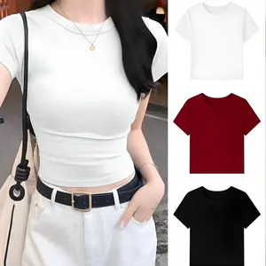 Crop top atsan wanita model polos  Rib Melar Atasan kaos crop top wanita basic