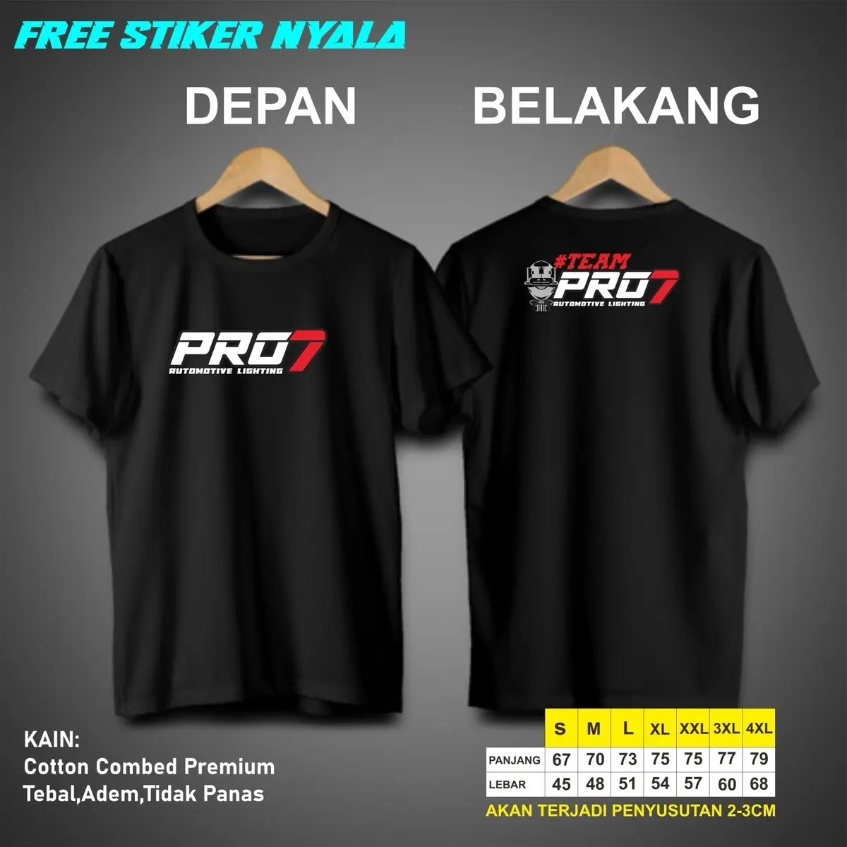 KAOS PRO7 Automotive Lighting Combed 24s premium Free Stiker. sablon DTF