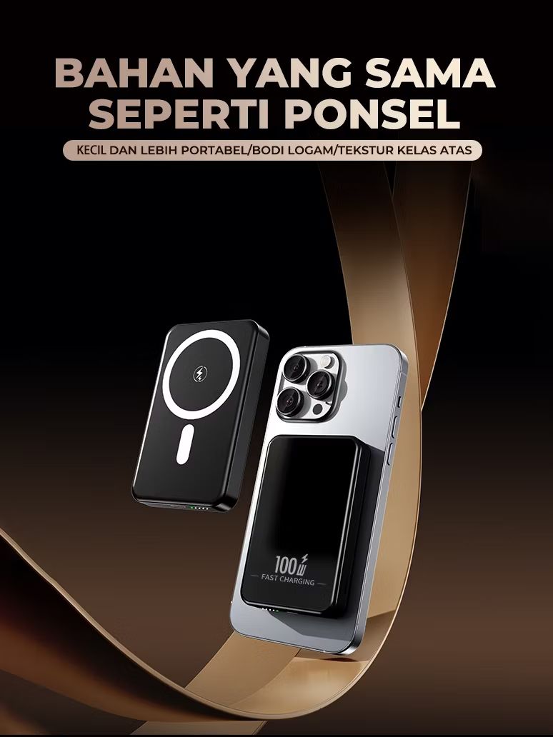 Powerbank Magsafe Mini 20000mAh Magnetic Wireless Charging 20W PD Fast Charge Bodi Logam Tipis Pocket Size Kecil dan Lebih Portabel