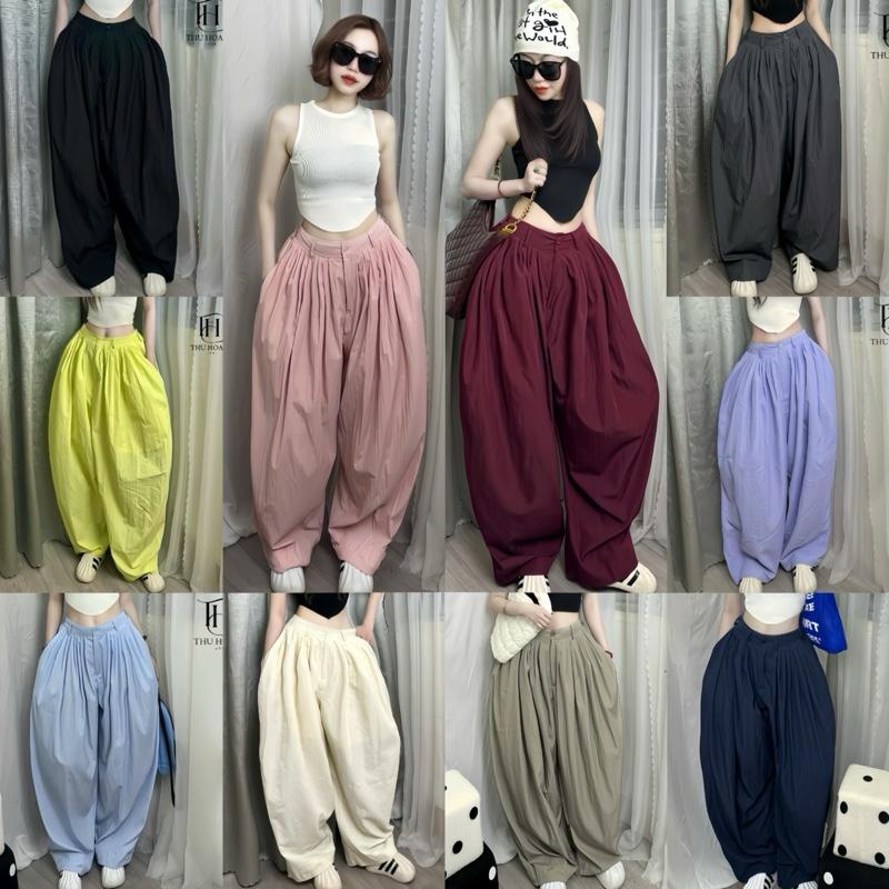 Quần Parachute  phiên bản PREMIUM Vải gió dù Dáng thụng to Xếp Ly cạp khuy khoá trước , chun sau THUHOANG4994 - Sport, Nữ, Gió, Chạy Bộ ,Women Gym Tập Gym Jogger