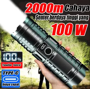 Baterai litium berkapasitas besar menyediakan penerangan 8 jam. Pengisian daya USB catu daya seluler, senter 916 baru menerangi area yang luas dan dilengkapi dengan pengisi daya USB gratis Senter Led Multifungsi lampu  sorot senter  transparan  Cahaya