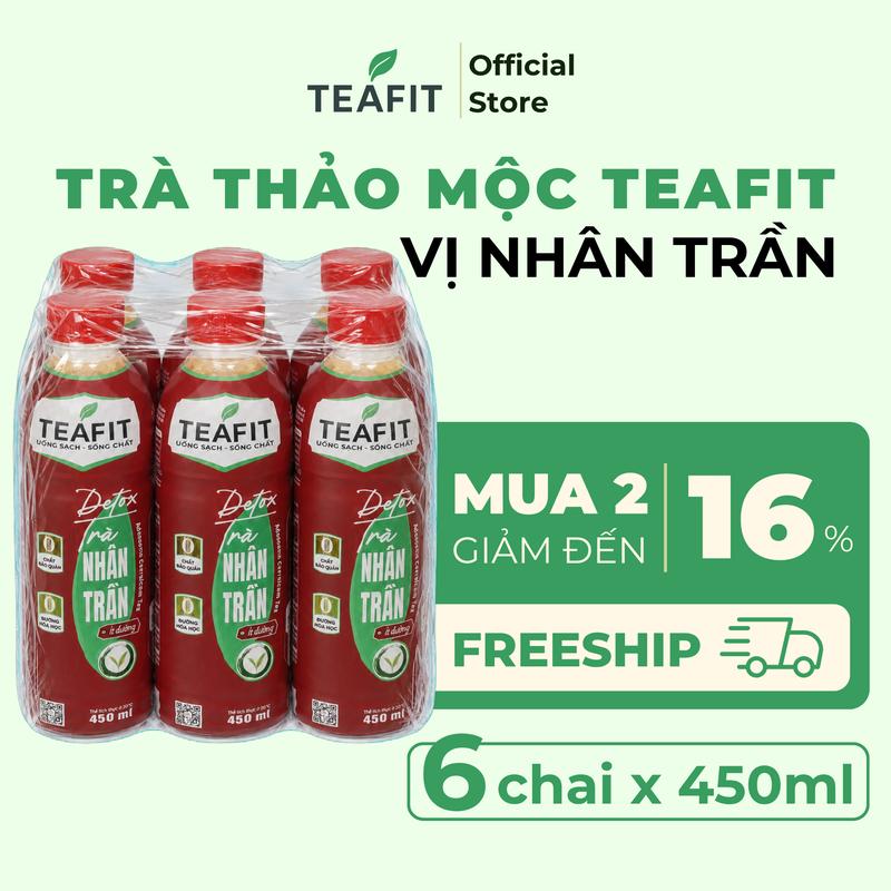 Lốc 6 Chai Trà Nhân Trần Ít Đường Uống Liền TEAFIT | 450ml