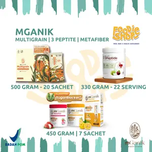 Mganik Metafiber 30 kali serving 450 Gram/7 Sachet/Multigrain 500 gr/3 peptide