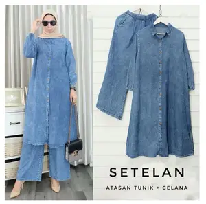 Zifana-Jammie set long jeans setelan High quality denim washed/setelan jeans jumbo