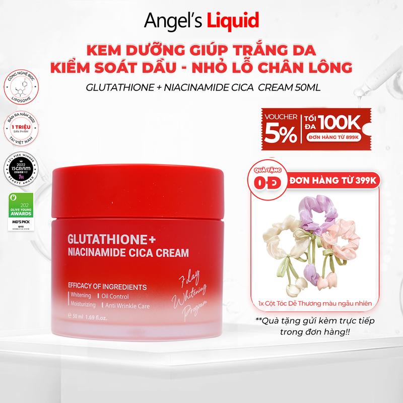 Premium Kem Dưỡng Trắng Giúp Kiểm Soát Dầu Nhỏ Lỗ Chân Lông Angel's Liquid Glutathione + Niacinamide Cica Cream 50ml