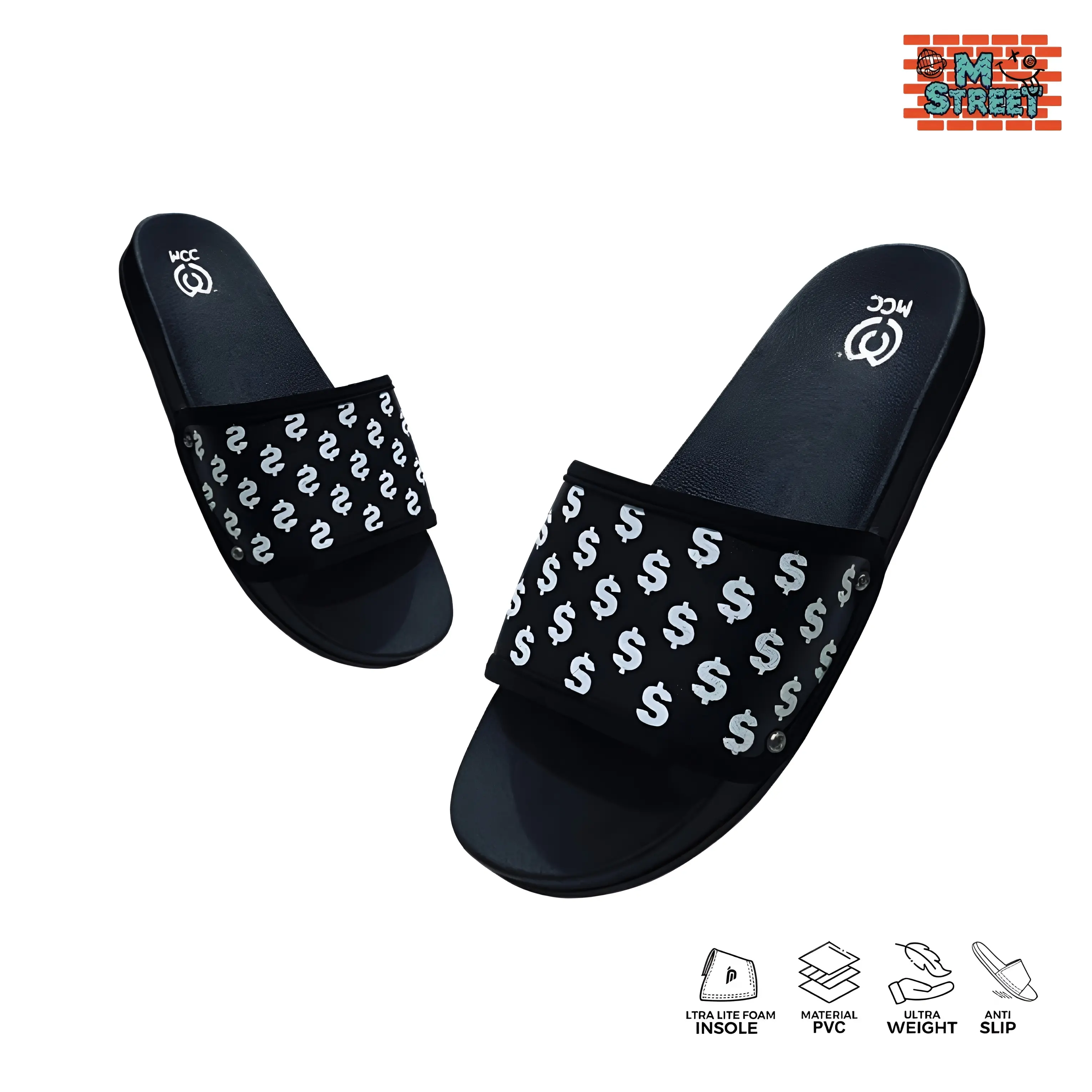 M STREET - DOLLAR BLACK WHITE - Promo Sandal Slop Slip On Distro Casual Pria Wanita Dewasa Karet Shoes Sendal