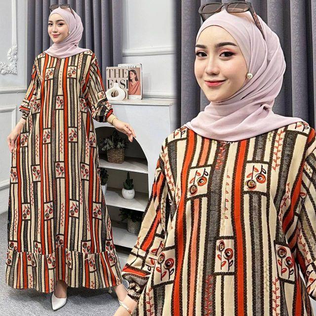 Sedress Gamis Rempel Eliana Resleting depan Tali Samping Rayon Premium Casual Wanita Motif Kekinian