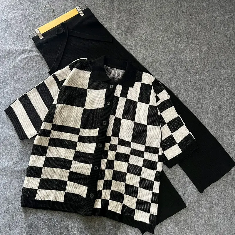 one set setelan Fuji outher polo cardi oversize dan kulot rajut premium Lengan pendek 3