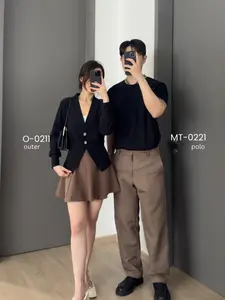 Kadaka Couple Group Family Outfit | Knit Cardigan Top and Polo Shirt | Pleated Pairs Collection 3.0