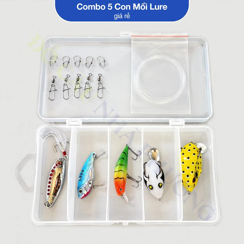 Combo 5 Con Mồi Giả Câu Lure Giá Rẻ dành cho anh em mới tập câu - Câu Cá Mồi Cá Mồi Lure Nhái Hơi Cá Sắt Fishing
