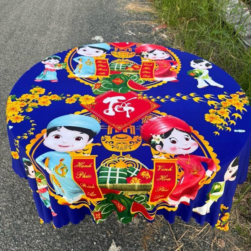  Khăn trải bàn tết đoàn viên bàn dài và bàn tròn  bàn dài khổ 1m6x2m4  bàn tròn 1m6 cán vuông 