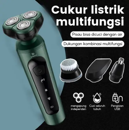Alat Cukur Listrik 4-in-1 Pria Multifungsi 8x10x19cm, Pencukur USB Isi Ulang, Dapat Dicuci, Presisi + Perawatan Kecantikan, Sistem Pencukuran Efisien & Nyaman