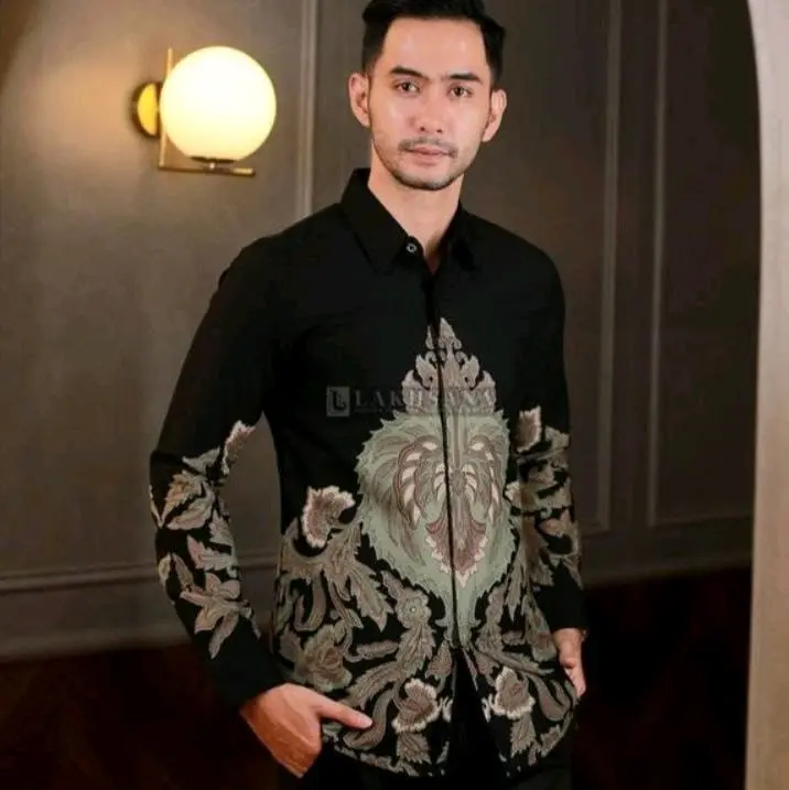 Kemeja Katun Halus Mewah Gie Batik Formal dan santai resmi kerja Kondangan Kantor Elegan Seragam Baju Panjang Pria Kain Hitam Atasan Motif Casual Pekalongan  Putih Nyaman