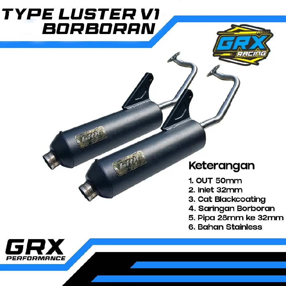 Knalpot Luster V1 Original GRX Racing Saringan Borr Out 50 inlet 26-28-32 PNP All Matic Motor Motorcycle