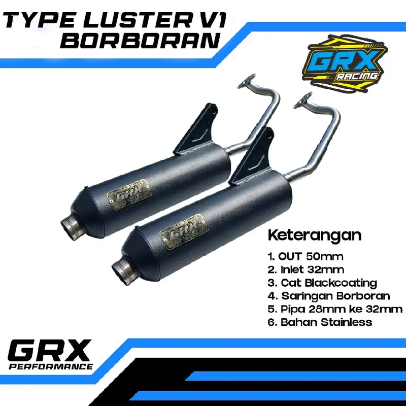 Knalpot Luster V1 Original GRX Racing Saringan Borr Out 50 inlet 26-28-32 PNP All Matic Motor Motorcycle 0