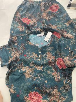 Product Review of Bộ đồ mặc nhà, Loudra shop, b41   Đồ Bộ Trung Niên cho mẹ , Áo Cổ Tròn, Quần Suông LỬNG  NGANG GỐI Vải Luạ Nhập cao cấp Mango MỀM MỊN Tay ngắn Có hoa Xanh Sen Kem from B**h P**g 2