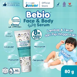 Bebio Face & Body Baby Serum 80g – Pelembab kulit Wajah dan badan Bayi & Anak dengan 8x Amino Acid- Tidak Lengket dan Aman untuk Bayi Sensitif-Mencerahkan dan Meredakan Iritasi