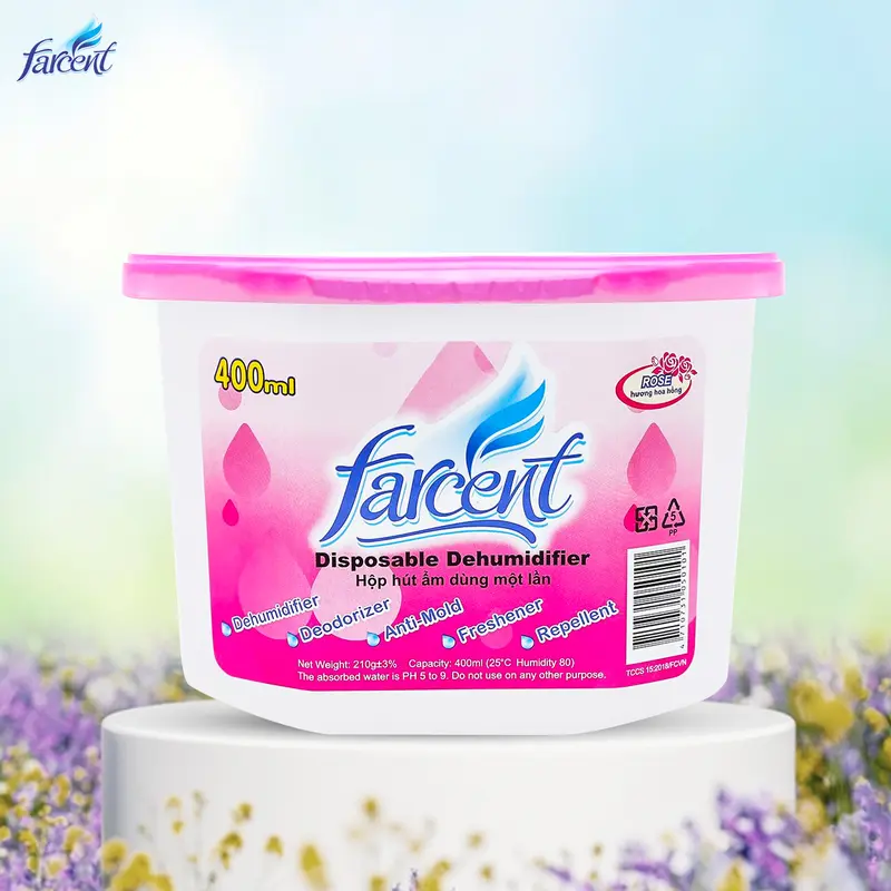 Hộp hút ẩm khử mùi, chống mốc chính hãng Farcent Hương Hoa Hồng/Oải Hương 500ml để tủ quần áo, tủ giày, toilet, xe ô tô 4