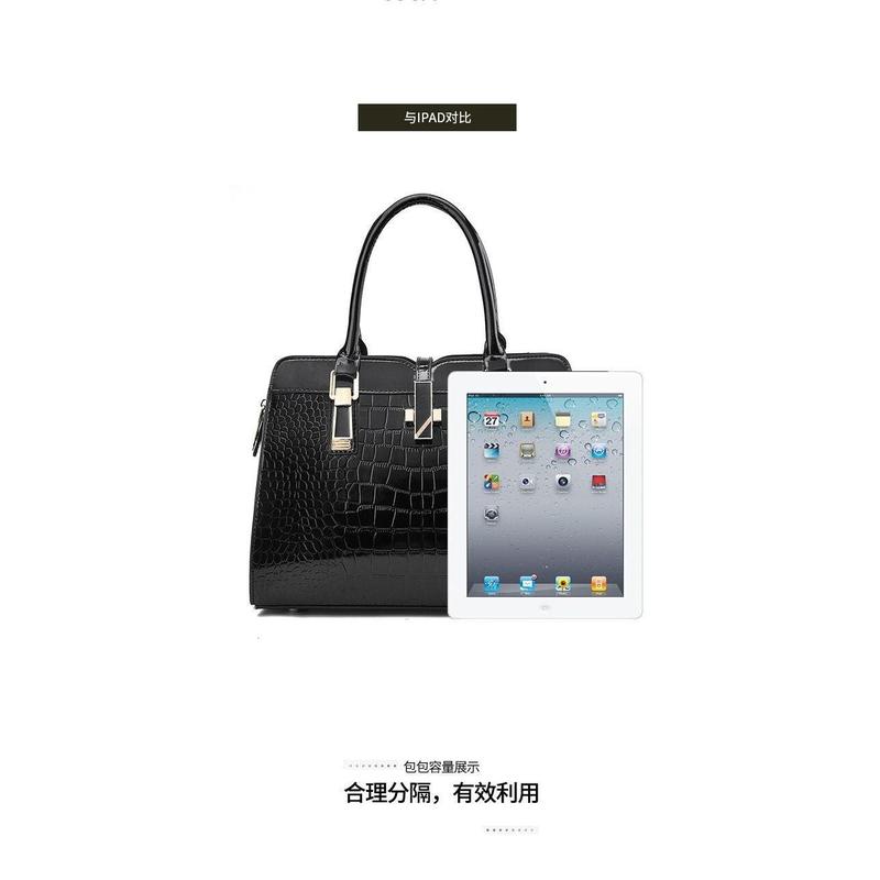 Product Introduction of Fashionable Bright Leather Handbag 2024 Women's New Large Capacity Crocodile Pattern Single Shoulder Crossbody Bag 11