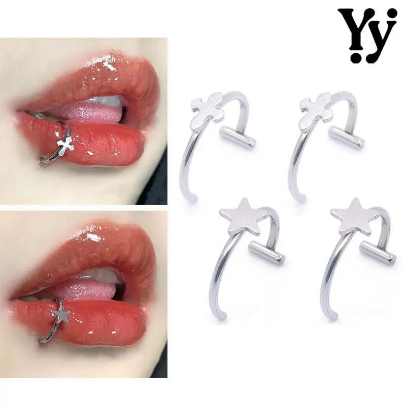 YY 1 Buah Labret Lip No Piercing Stainless Steel Stars/Rabbits/Hearts Fake Lip Piercing 10mm Fake Lip Nail