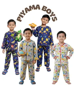 PIYAMA BOYS DINO DAN PLANET ANAK LAKI LAKI BAHAN ADEM HALUS LEMBUT USIA 1-7 TAHUN
