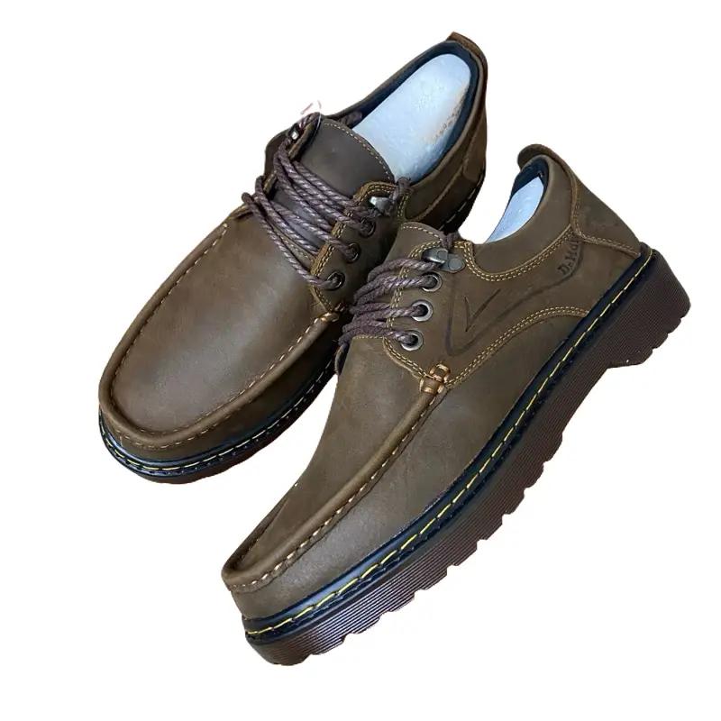 Bag Giày đốc da bò sáp mộc đế cao su đúc - Mẫu mới nhất - Mũi tròn, chiều cao bốt 2-4.5 cm, chống trượt hiệu quả, êm ái, phù hợp nhiều hoạt động