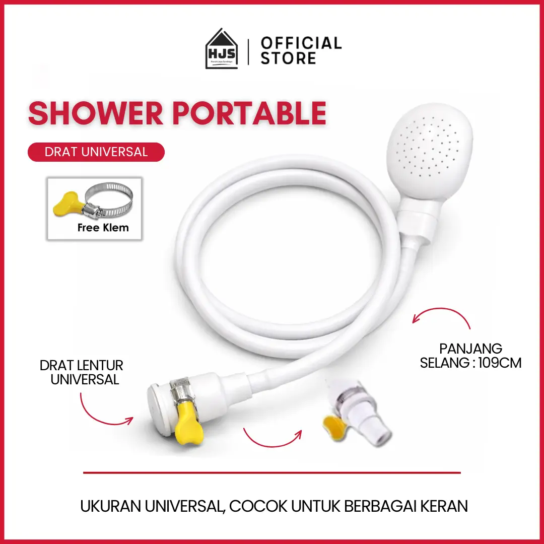 HJS Hand Shower Portable ABS PVC Drat Karet Universal + Klem | Shower Darurat Praktis Putih