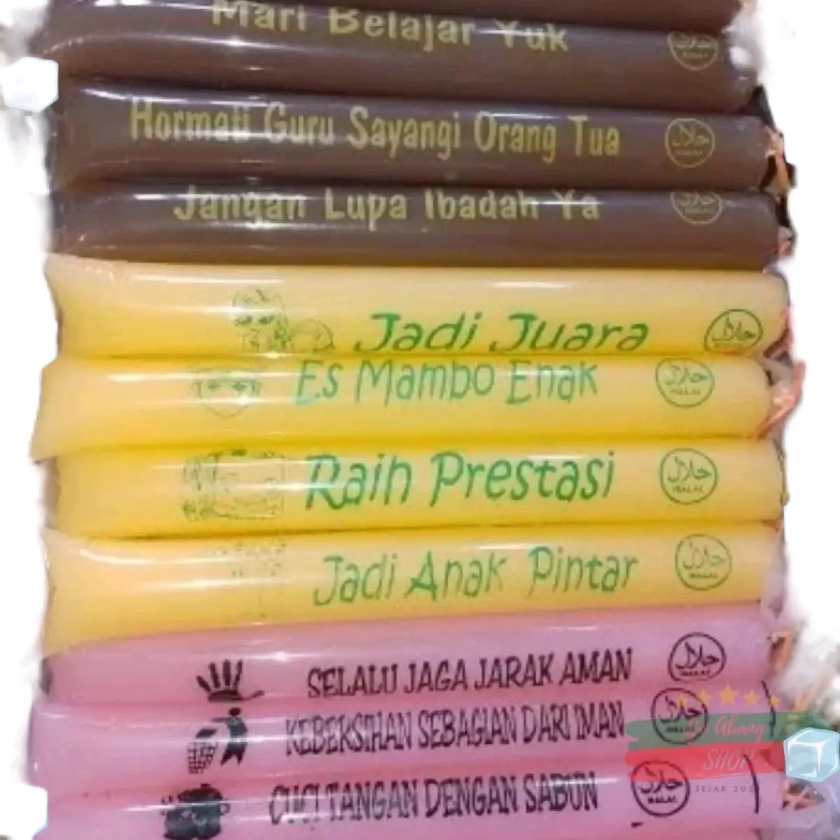 (Isi 100) Plastik Es Mambo Sablon Ukuran 3x23cm - Plastik Es Lilin