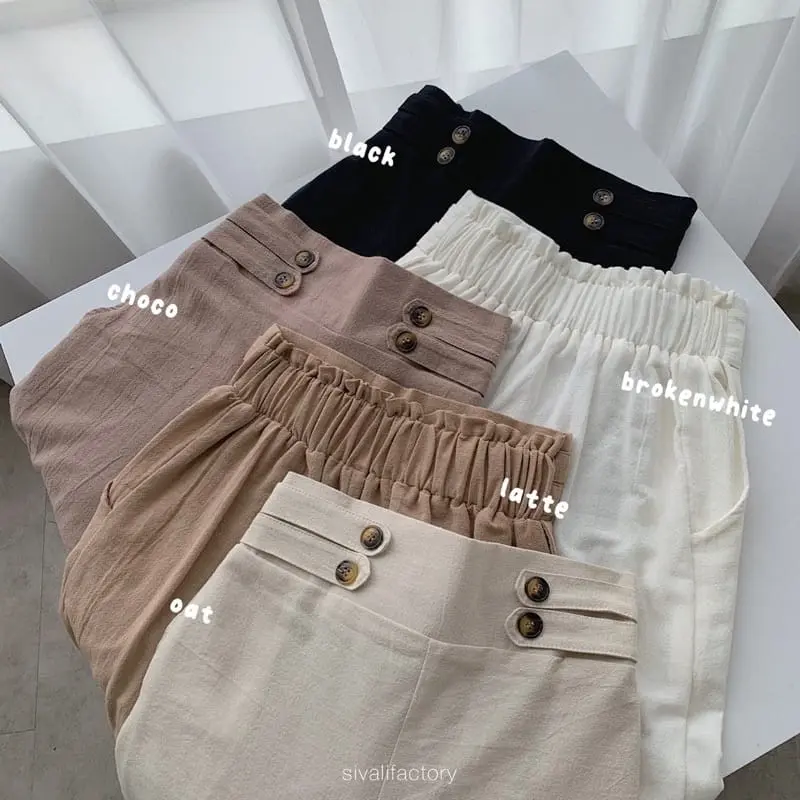 Celana kulot linen highwaist - kulot linen double button - linen pants