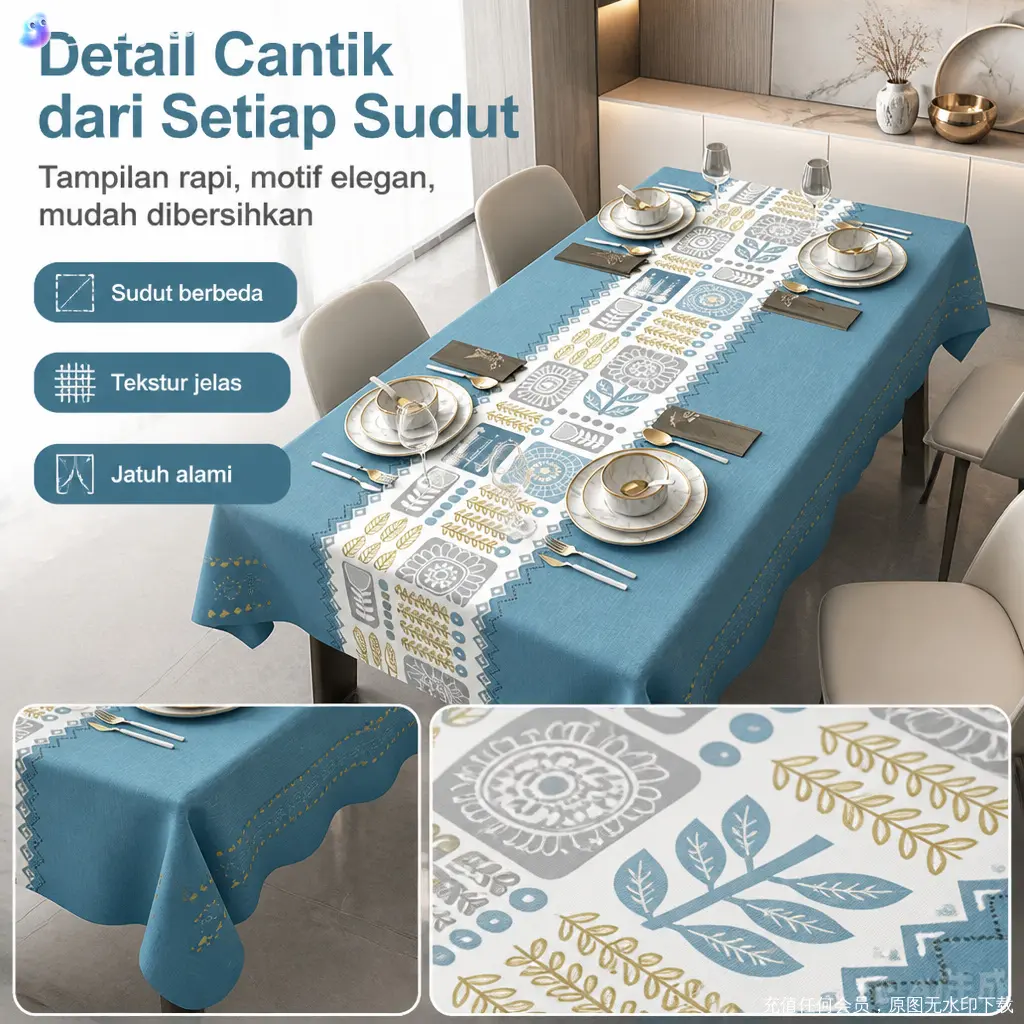 NEWROOM88 Taplak Meja Makan Motif Strawberry 140x180CM Bahan PEVA Anti Air & Minyak Tahan Panas
