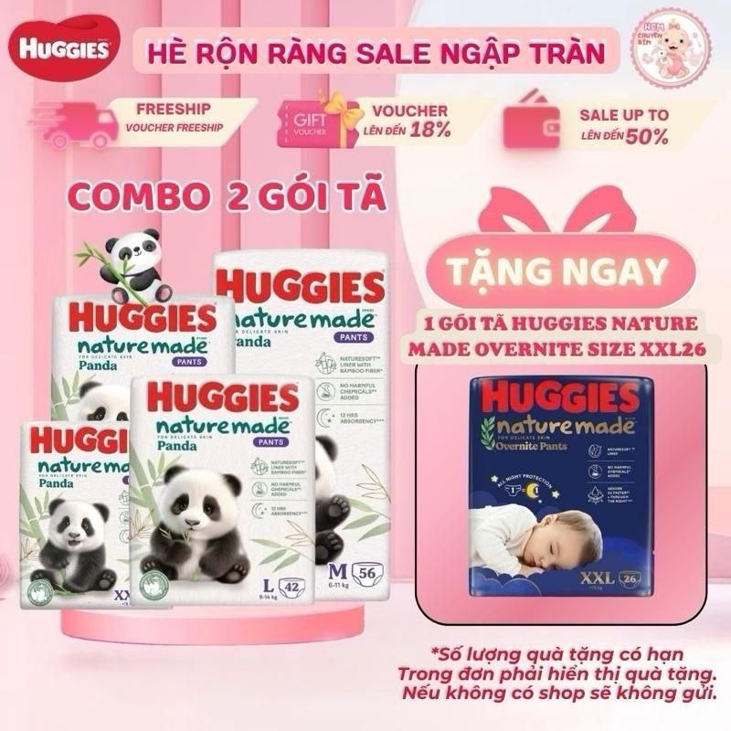 Combo 2 Tã Quần Huggies Nature Made Panda Size M56/L42/XL36/XXL24