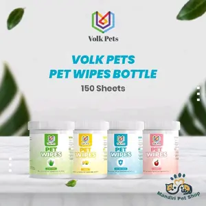 Volk Pets Wipes Tear Stain & Ear Stain Remover 150 Sheets - Tisu Basah Anjing & Kucing dengan Aloe Vera, Apple, Lemon, dan Anti Bacterial untuk Kebersihan Mata dan Telinga