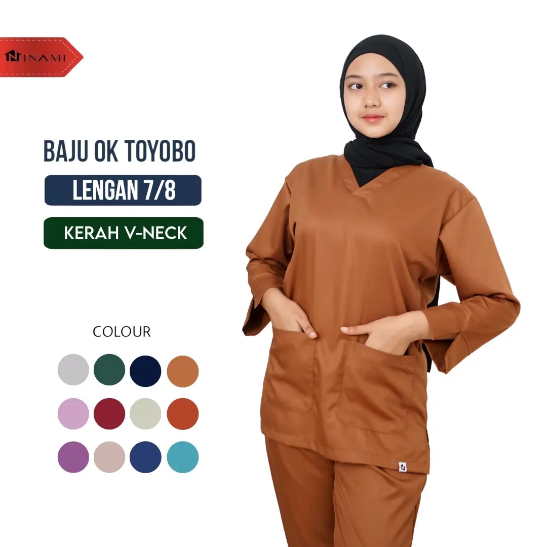 Baju Ok Oka Scrub Medis Setelan Wanita Lengan 7/8 Celana Panjang Baju Nakes Pakaian Kerja Perawat Bahan Toyobo One Set Wanita