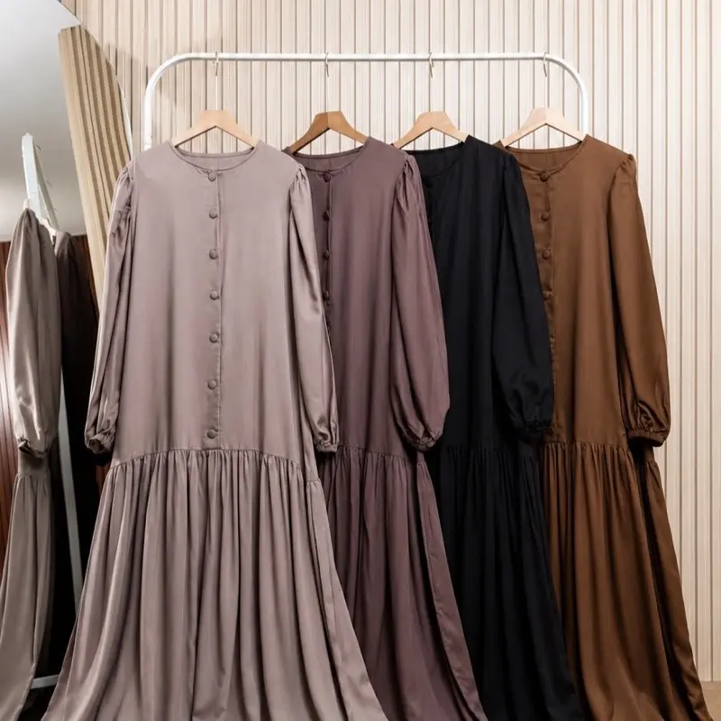 Jennaira Dress Bahan Rayon Twill Flowy Tangan Balon Desain Elegant Dan Mewah untuk Penggunaan Harian