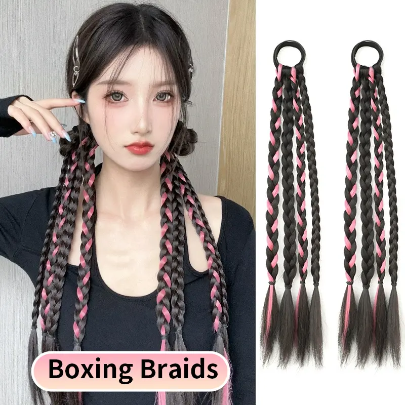 Boxing Braided Version Color Wigs Boxing Braided Fashion Women's Fake Ponytail Hair Accessories Double Ponytail Colorful Boxing Hairstyles