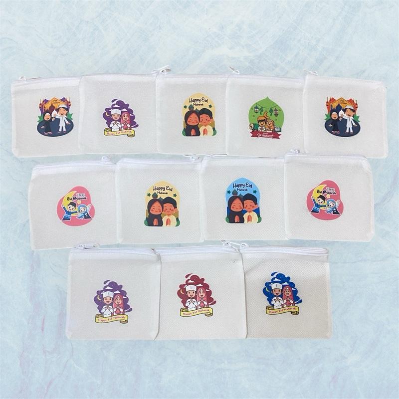 Dompet Koin Lebaran Resleting Model Kotak Sablon Jernih Bahan Sponbond Gramasi Penutup Resleting Uk 11 cm x 10 cm untuk Pouch Kecil Uang Koin Uang Kertas Permen dan Printilan Kecil Lainnya