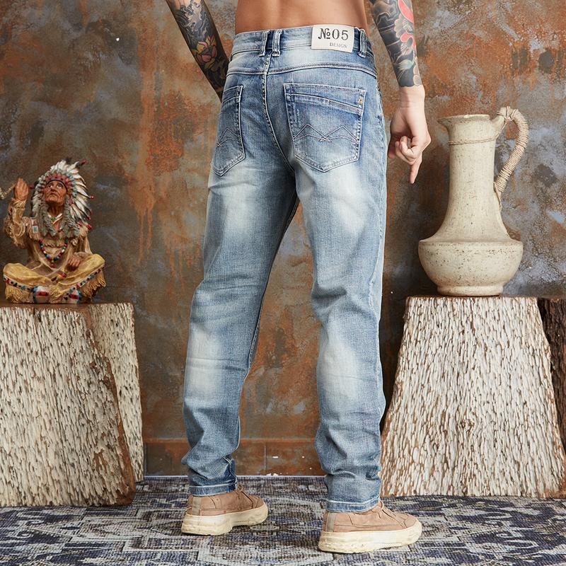 Mã số 815, Quần Jean Nam, Dáng Ôm Vừa Vặn, Denim Co Giãn, Màu Xanh Bạc, Phong Cách Bụi Bặm Menswear Pants Có Túi