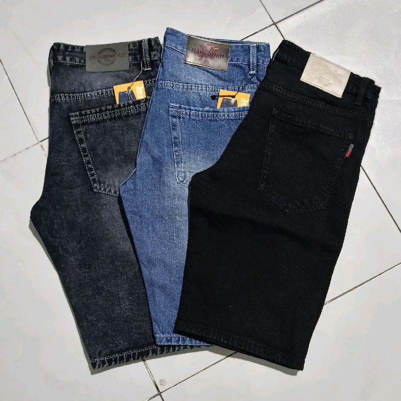 3 Quần short jean nam ko co giãn cotton ống suông. [ Chỉ trắng ]