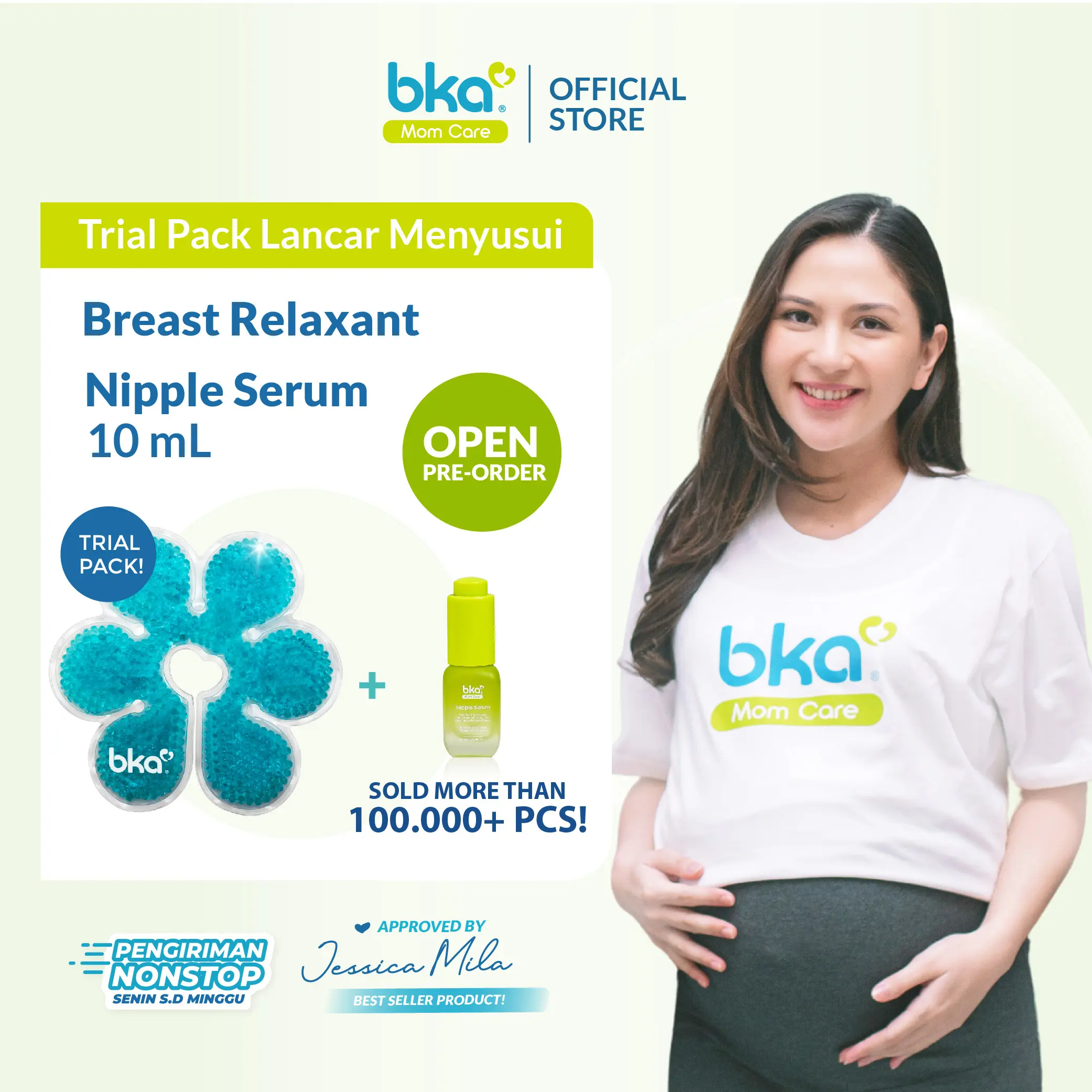 Trial Pack - Breast Relaxant isi 1 Pcs & Nipple Serum BKA isi 10ml | Melembapkan PutIng & Mengatasi Pegal, Nyeri Ibu Hamil