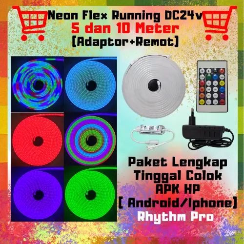neon flex running dc24v 5meter dan 10meter paket lengkap tinggal colok ,apk{rhythm pro} 0