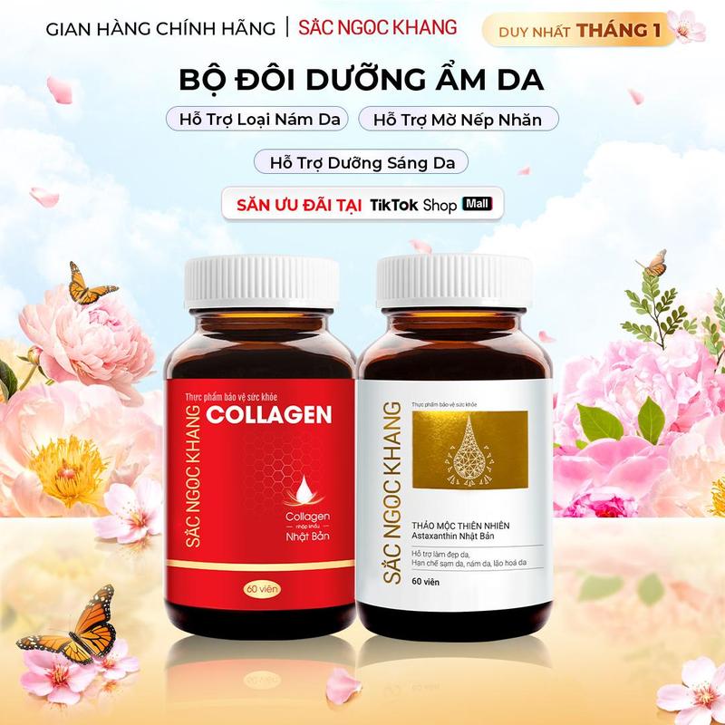 Combo Hỗ Trợ Trẻ Hóa Da Hạn Chế Nám Sạm: Viên Uống Collagen Dipeptide & Viên Uống Vi Tảo Lục Sắc Ngọc Khang - Hỗ Trợ Dưỡng Da Tươi Sáng Cải Thiện Nếp Nhăn Lão Hóa Da 2PL