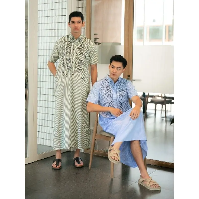 Gamis Salur Kombinasi Bordir Pria NUC.ID Zafran 02 (Hijau Sage) 5
