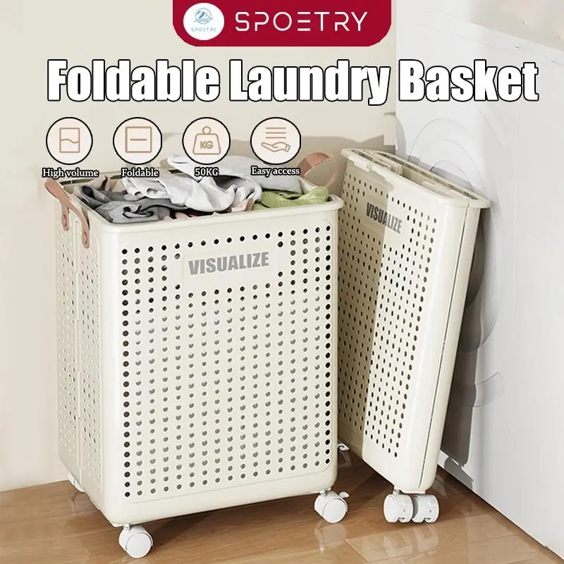 Foldable Laundry Basket / Space Saving Clothes Storage Bag Shelves / Toys Organizer Storage Movable Cream Hollow