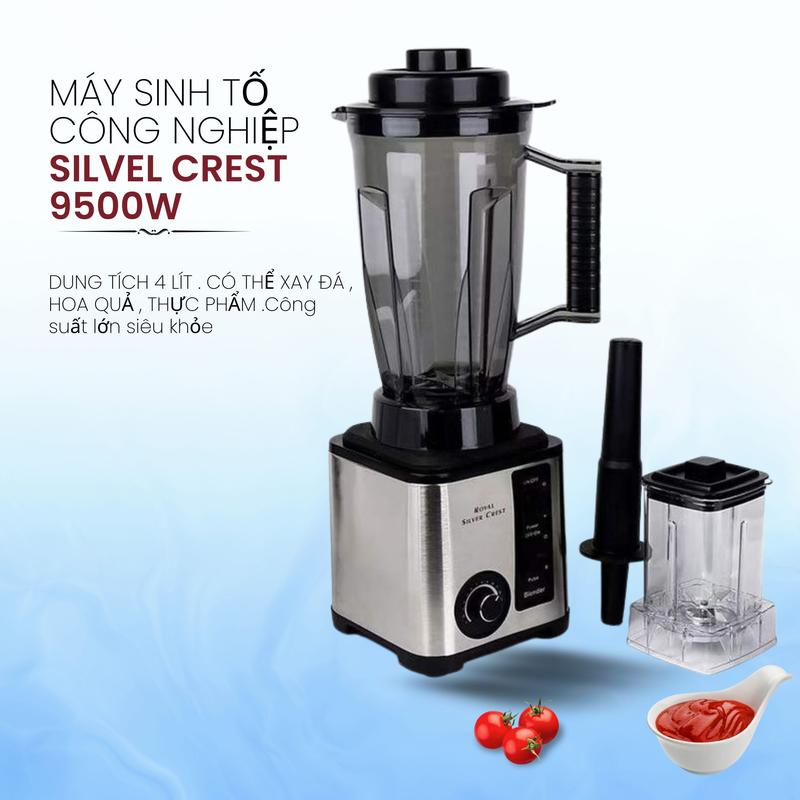 [Vỏ Inox +Tặng 2 cối 9500w] Máy Xay Sinh Tố Công Nghiệp NEW SILVER CREST, Dao Cắt 8 Lưỡi , Chân Đế Chắc Chắn